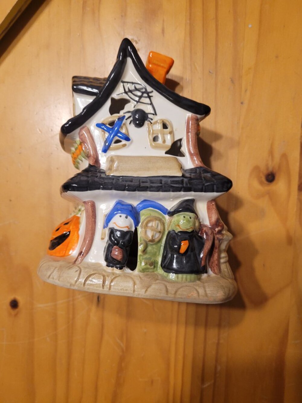 Halloween House Ceramic Candle Holder Witches, Bats Pumpkin